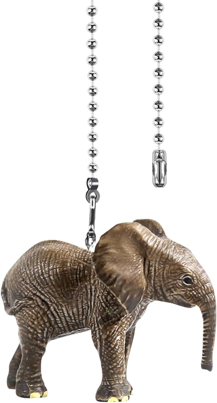 Dotlite Elephants Ceiling Fan Pull Chain,12in Safari Animal Fan String Pulls Charm Extension Decorative,3mm Diameter Beaded Fan Light Pull Chains Extender Ornaments with Connector for Kids Room - Image 1